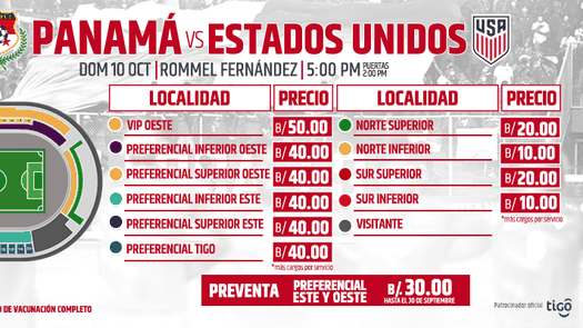 Boletos para el Panamá vs Estados Unidos ya están en venta