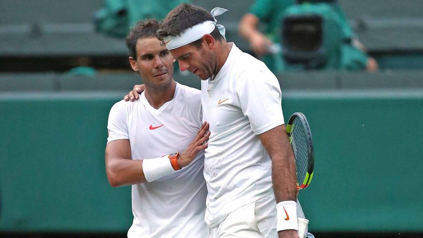 Rafa Nadal y Juan Martín del Potro en un partido de Wimbledon. Ambos tenistas tienen una gran amistad.