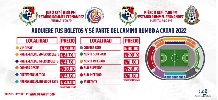 Información de los boletos para los partidos de Panamá en casa