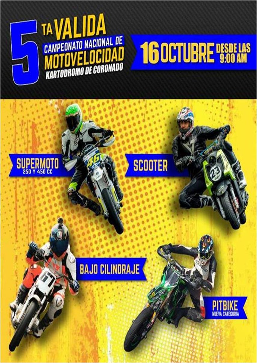 Quinta válida de motovelocidad se disputará este domingo en Coronado