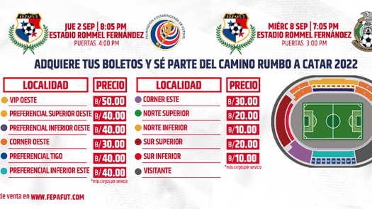 Información de los boletos para los partidos de Panamá en casa
