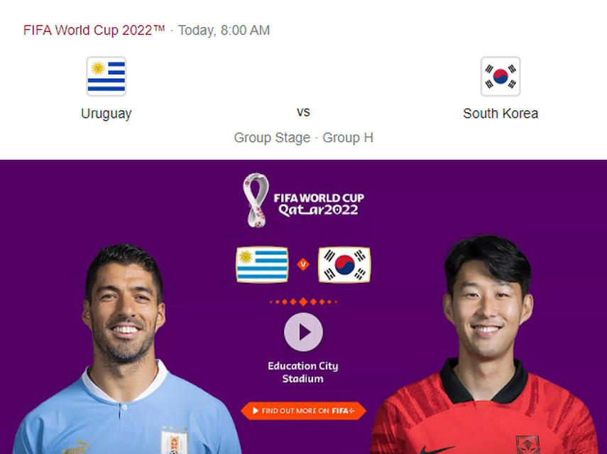 Uruguay vs Corea del Sur ver el partido gratis online en directo Qatar 2022  : Uruguay Vs. Corea del Sur HOY EN VIVO: minuto a minuto del partido del  Mundial 2022