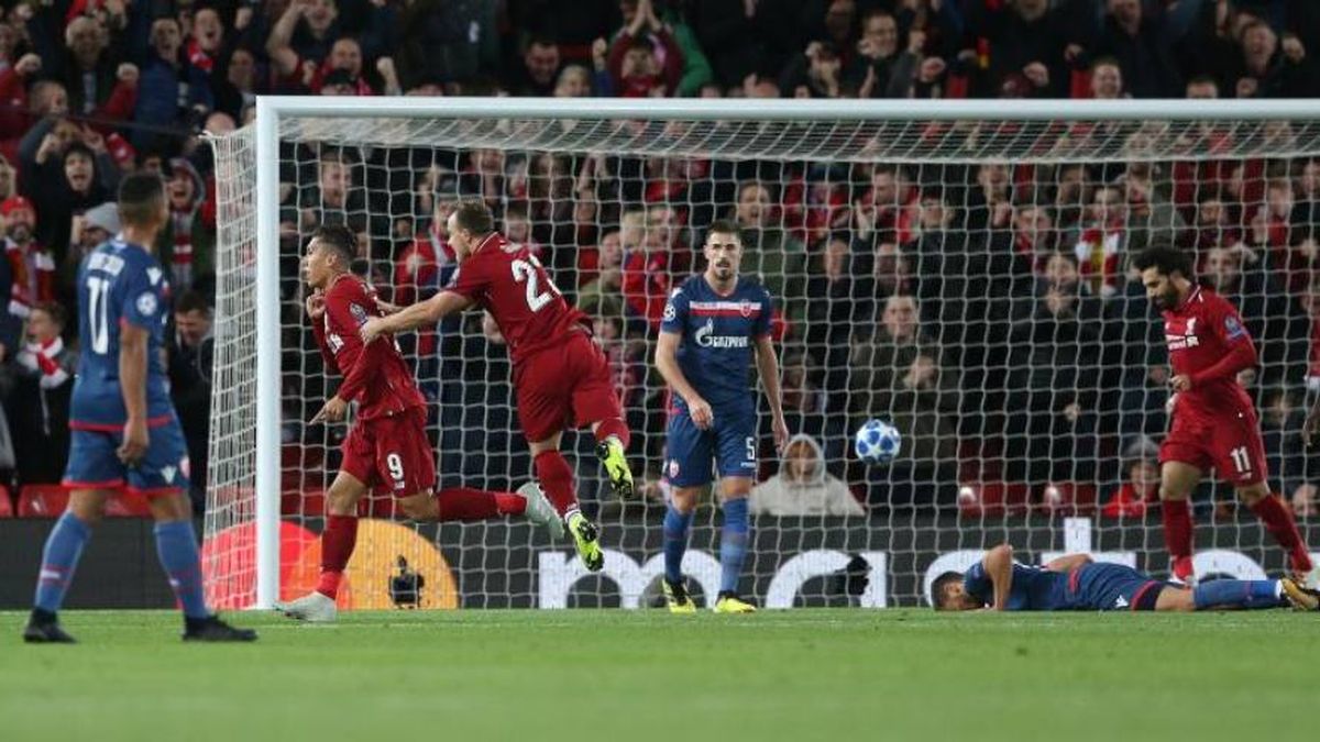 4-0. El Liverpool hace terapia a costa del tímido Estrella Roja