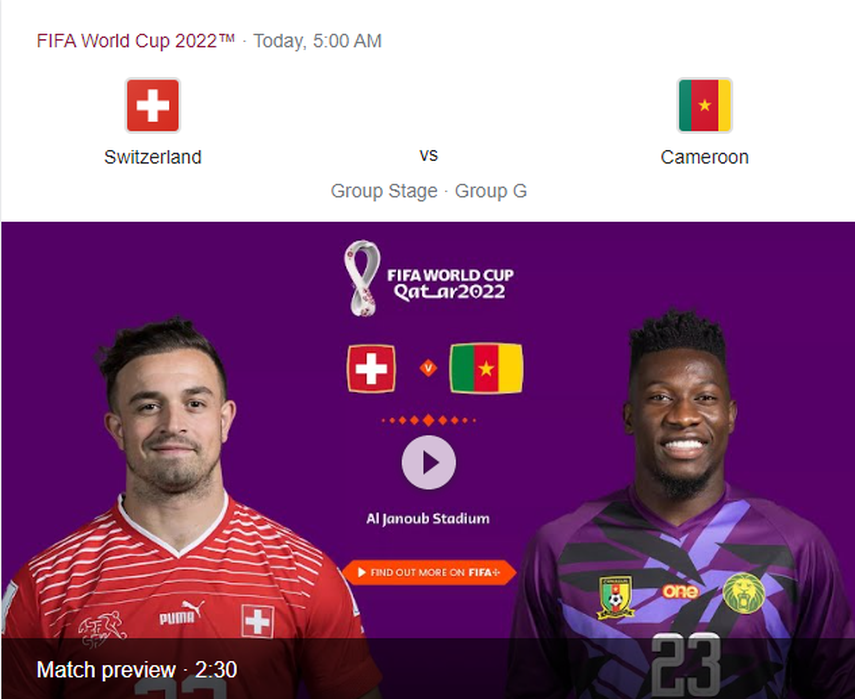 EN DIRECTO QATAR 2022: Suiza vs Camerún